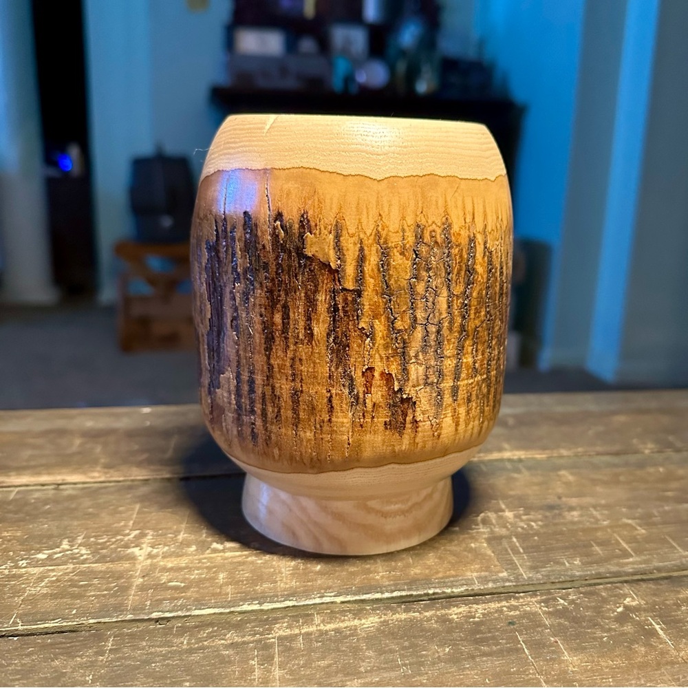 Vintage MCM Mid Century Modern Hand Turned Burl Mesquite Wood Vase Jar Container